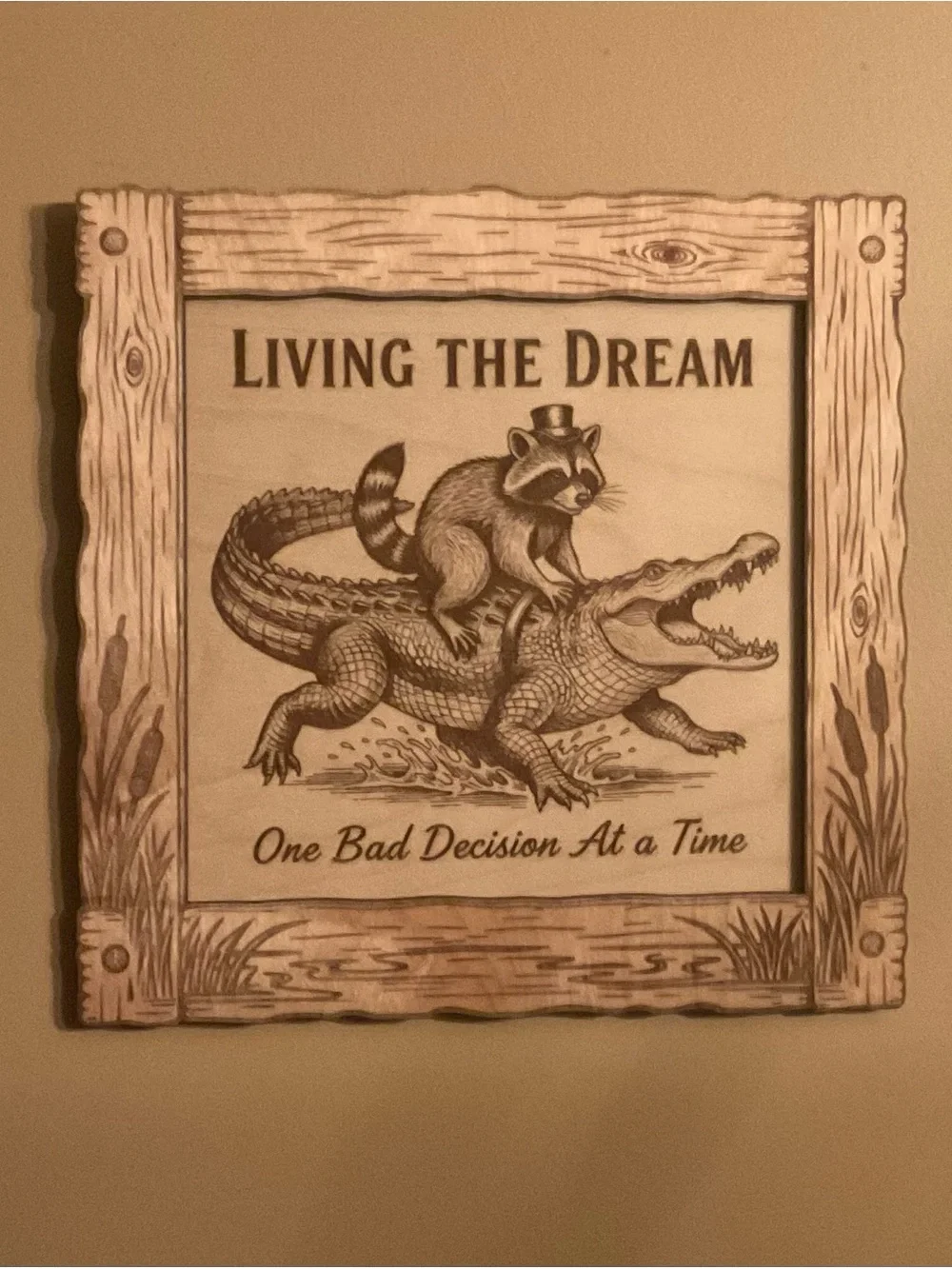 Funny Raccoon & Alligator Wall Hanging